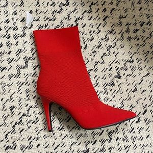 Red stiletto ankle sock shoes